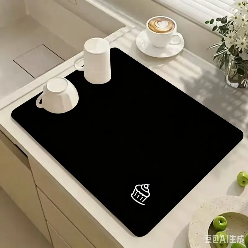 Super Absorbent Coffee Icon Kitchen Drying Mat Quick Dry Tableware Countertop Protector Stain Resistant Espresso Spill Pad