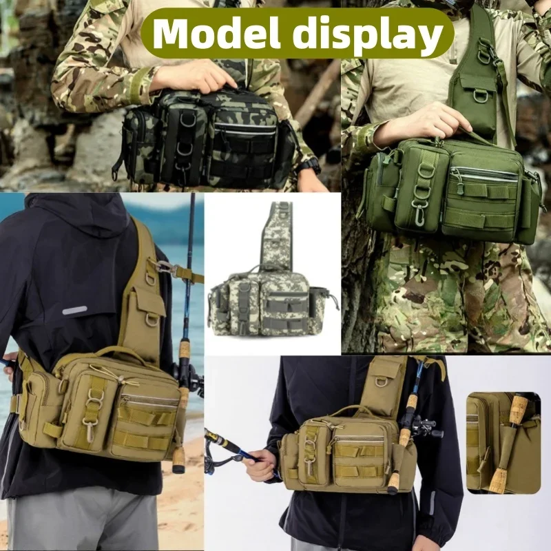 Tactical Pouch Fishing Tackle Backpack Gear Storage Bag Fanny Pack for Men  with Rod Holder Sling Shoulder Bag Survival Kit