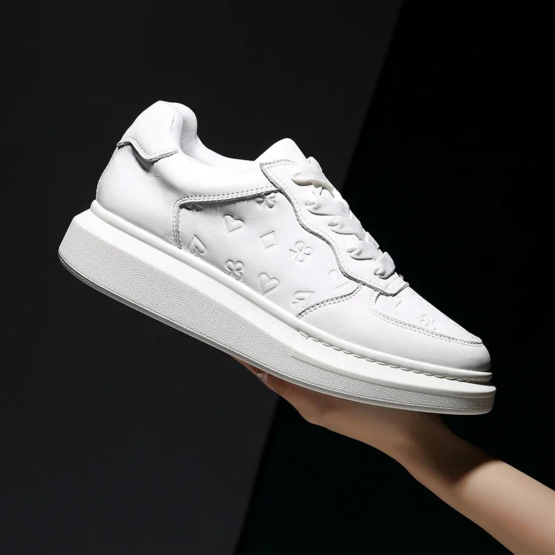 

Classic Luxury Designer Chunky Shoes Concise White Sneakers Real Leather Trendy Platform Men's Shoes Daily Office Party Shoes