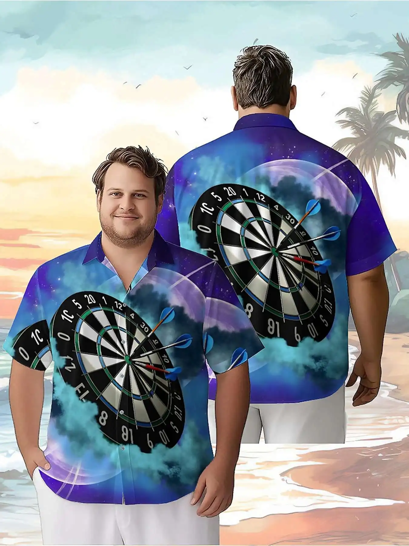 

Men's Plus Size Hawaiian Shirts Space Theme Darts Game pattern, Button Up Shirts, Unisex Casual Clothing, Summer Tops