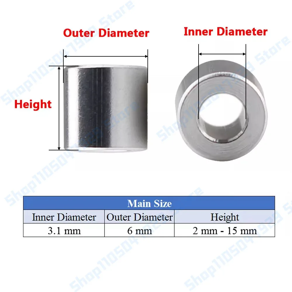 10Pcs/lots M3xD6mm Colour Aluminum Alloy Bushing Gasket Round Sleeve Unthreaded Spacers Standoff Length 5/6/8/10/12/15mm