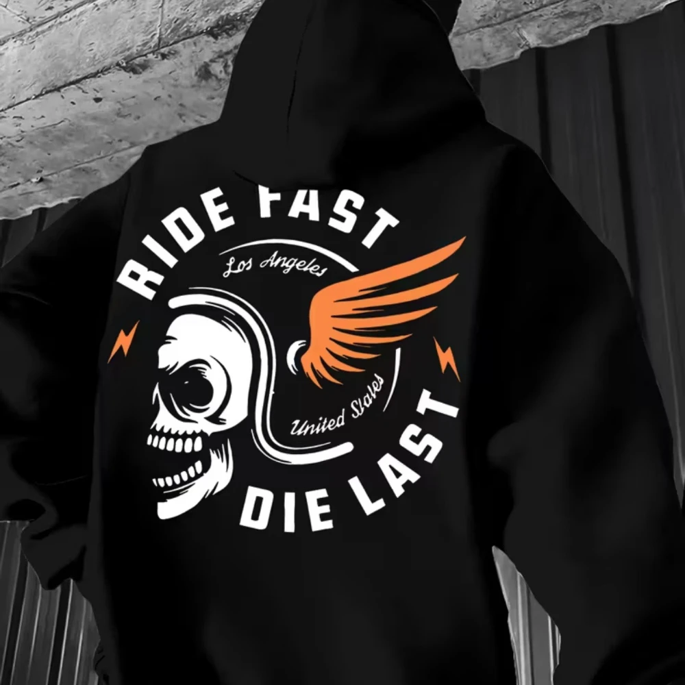 

CLOOCL Skull and Wings RIDE FAST Printed Hoodie Autumn/Winter Fashion Mens Clothing