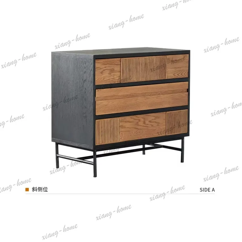 YJ  Nordic modern retro color matching solid wood dining side cabinet wabi-sabi black tea cupboard