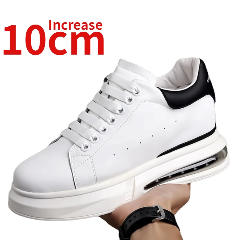 Shoes for Men Casual Trendy Shoes Increased 10cm Genuine Leather Thick Bottom Trainers Zapatillas Hombre Leisure Elevator Shoes