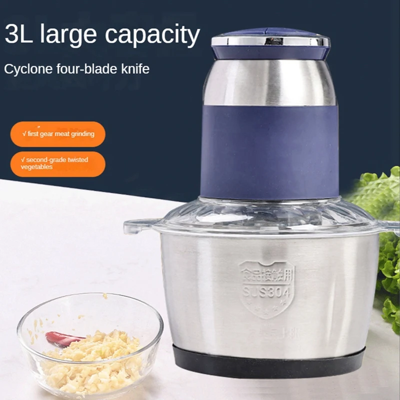 

3L Stainless Steel Meat Grinder Multi-Function Vegetable Fruit Meat Garlic Chopped Slicer EU Plug