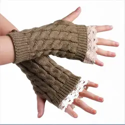 Knitted gloves Pretty Lace Lace Sleeve Wrist Wristlet Winter Women's Warm Japan and South Korea Knitted Half Finger Gloves