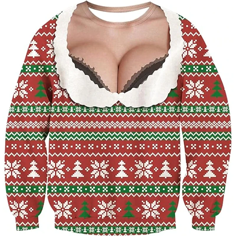 Christmas Ugly Sweater Funny 3D Printing Muscle Pattern Sweatshirts For Men New Fashion Pullover Party Cosplay Costume Xmas Gift