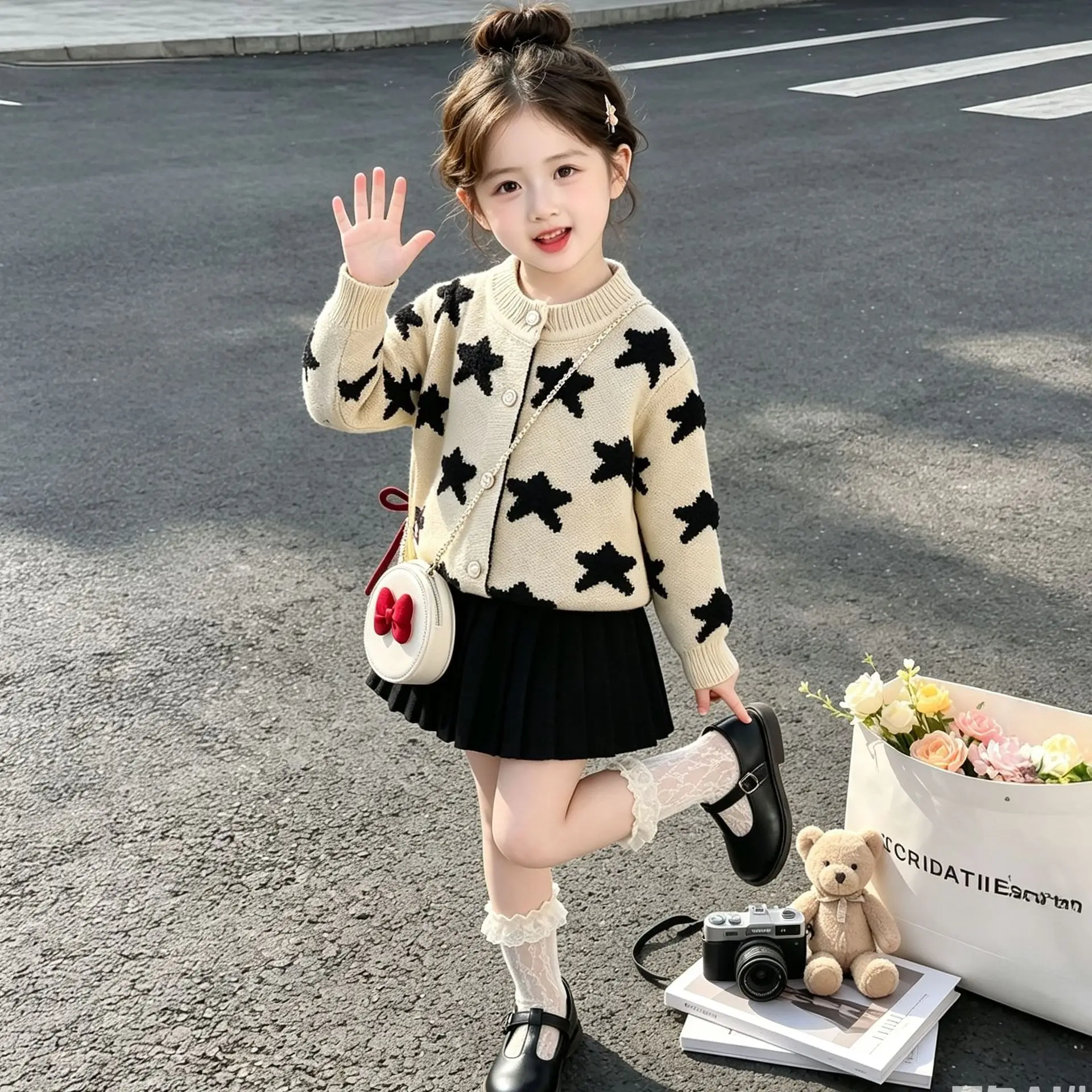 Korean Children Clothing 2026 New Autumn and Winter Girls Five Pointed Star Knitted Sweater Stylish Knitted Skirt Two Piece Set