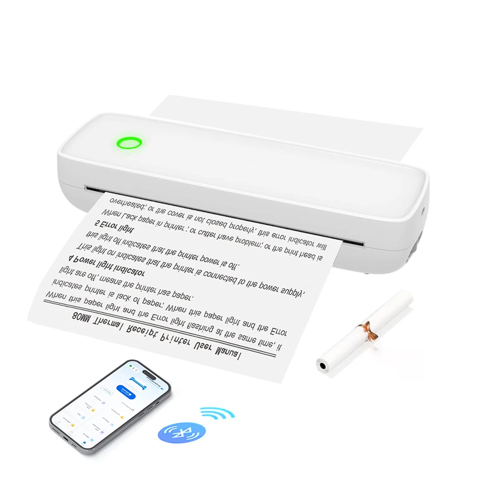 

Portable A4 Thermal Document Printer 8.26"x11.69" Letter Compatible IOS & Android Devices Ready For Phone & Laptop
