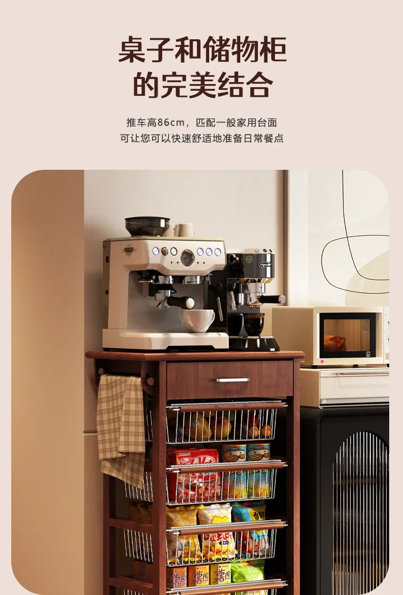 Rak troli kayu solid lemari samping bergerak dapur multi-lapis