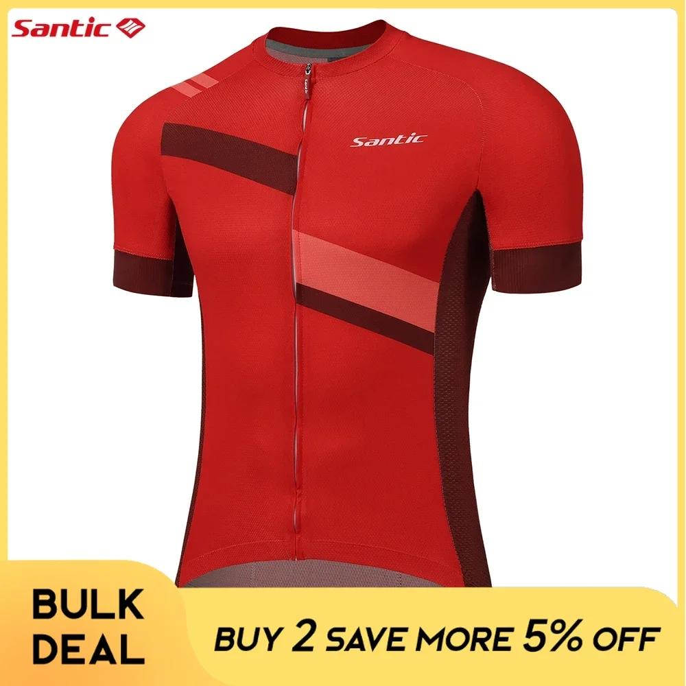 Santic Men's Cycling Jersey Short Sleeve Summer Quick Dry MTB Road Bike Shirts Full Zipper Breathable Bicycle Clothing Asia Size