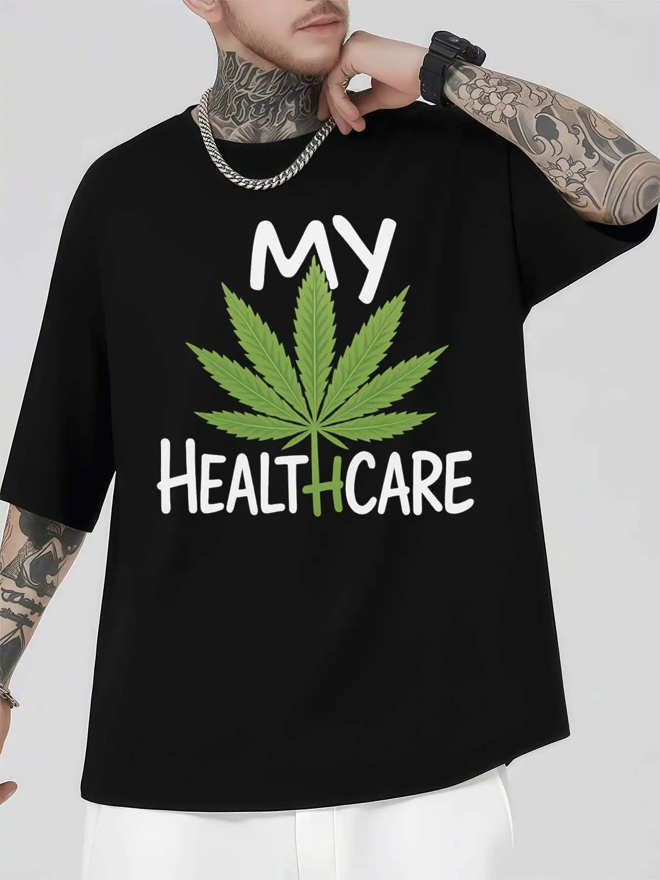 

Медицинская футболка с рисунком марихуаны, мужская, 220 г/м2, новая летняя повседневная футболка с круглым вырезом из чистого хлопка с короткими рукавами