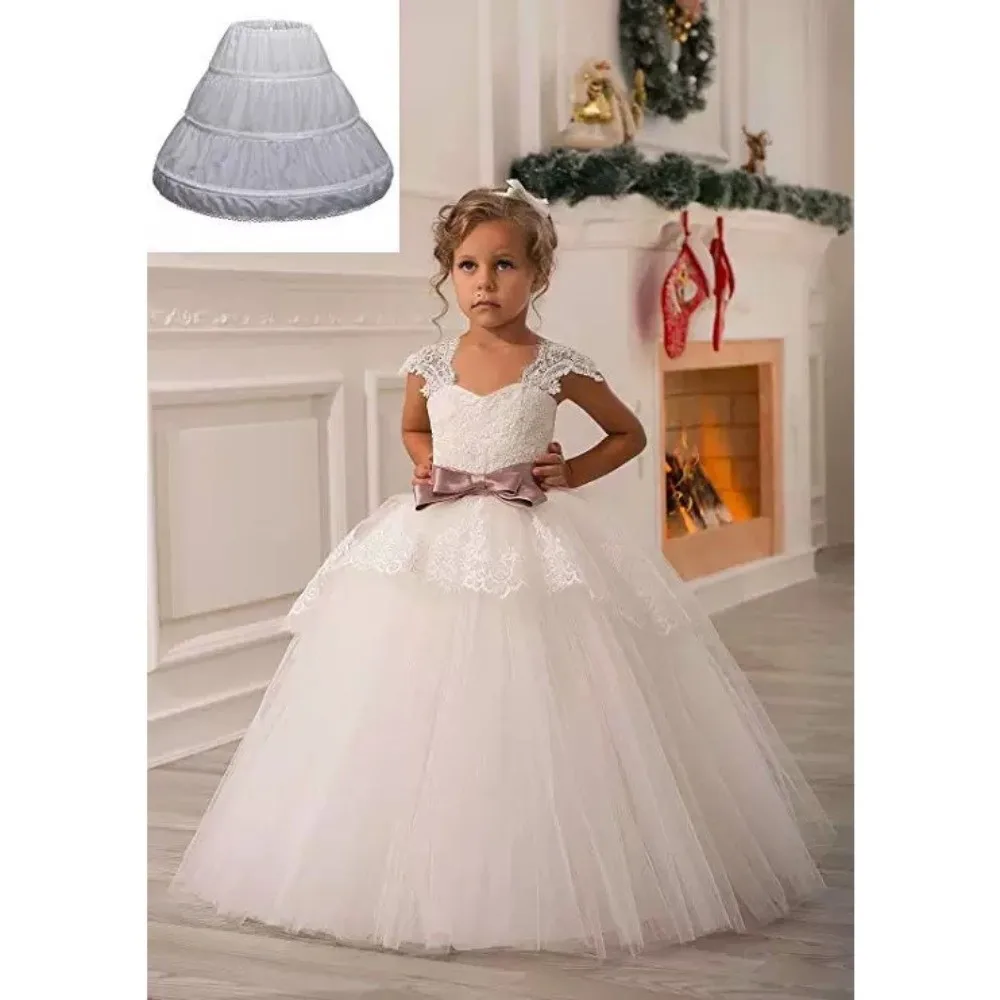 Fashion White Lace Children Skirt Petticoat 3 Hoops Adjustable Princess Skirt Steel Ring Tutu Skirt Crinoline Skirt Kids Girls