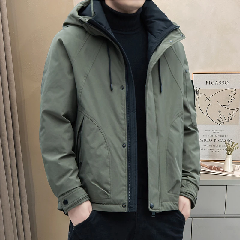 جديد الرجال عادية أسفل سترة في الهواء الطلق سميكة الدافئة قصيرة الخريف والشتاء مقنعين سترة العمل الرجال أسفل سترة مع بطة أسفل #5