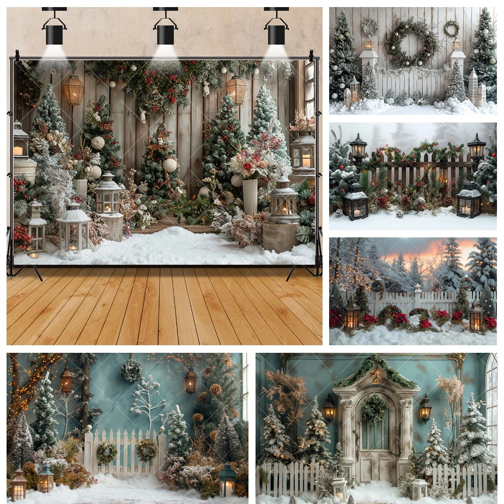 Christmas Tree Snow Flakes Pine Fence Garland Kid Baby Gift Family Party Backdrop Custom Kid Photo Poster Decor Props Background