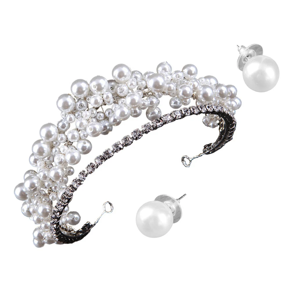 

1 Set Baroque Pearl Tiara Hair Accessory Crown For Wedding Bridal Party Prom Costume Exquisite Elegant Women Hair Decor Headwear