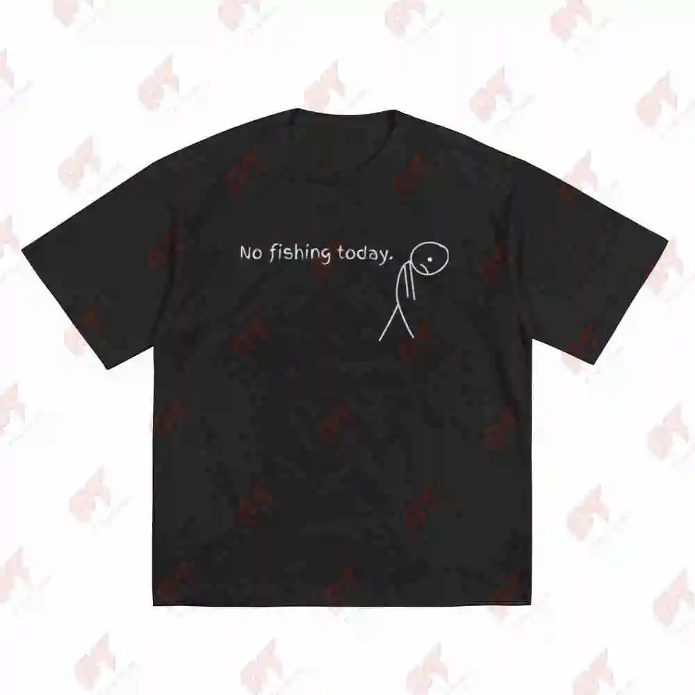 No Fishing Today Fisherman Sad Stick Figure Short Sleeve Tee 100% Cotton T-Shirt
