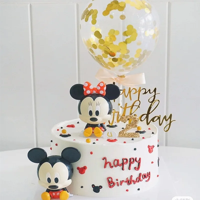 2pcs/set plastic material Figures Mickey Mouse Minnie Mouse Clubhouse Birthday Party Cake Decoration PVC Anime Figure Toys