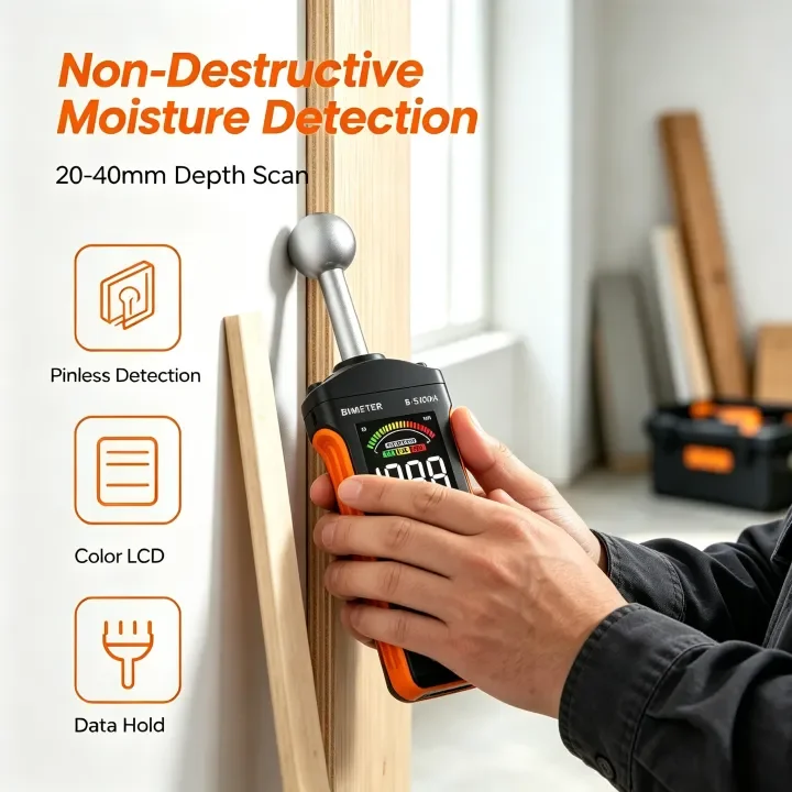Non-Contact Wood Moisture Meter Pinless Spherical Sensor Digital Dampness Tester for Wall Concrete Flooring Building Materials