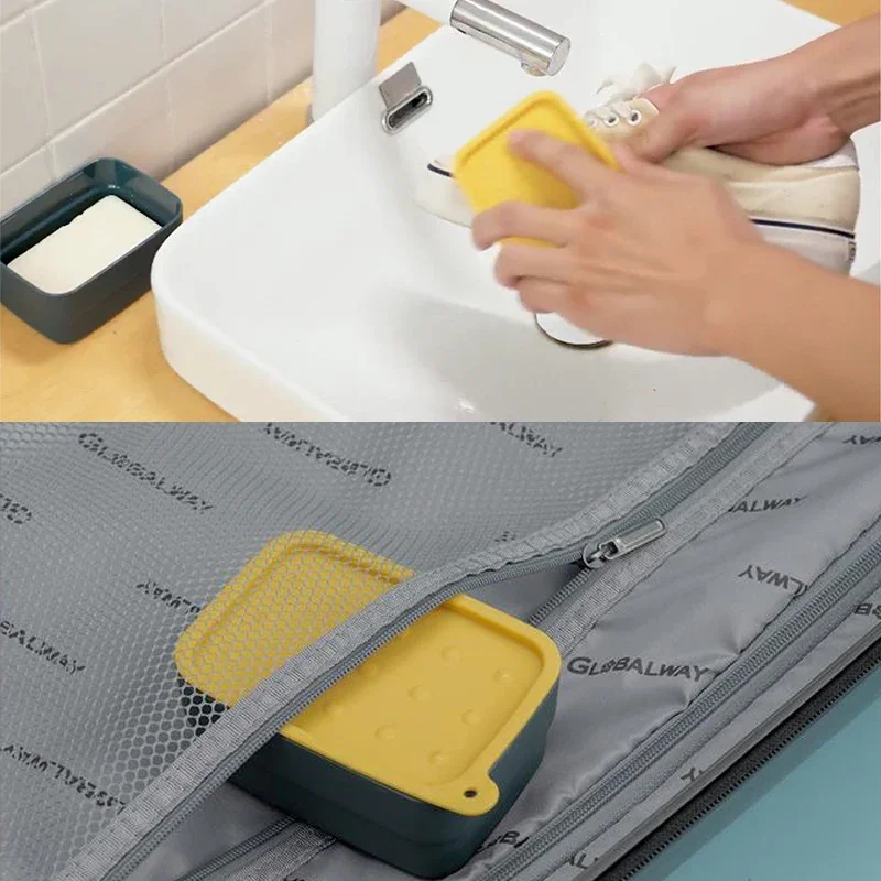 2 in 1 Soap Dish Box Case and Brush Bath Shower Holder Dish Hiking Container Soap Box Case Travel Simple Cleaning Home Organizer