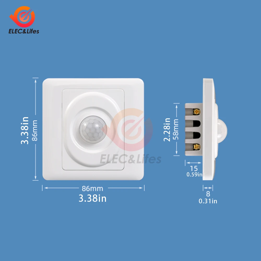 PIR 적외선 바디 센서 자동 스위치, 벽 마운트 패널, 흰색 감광성 스마트 지연 스위치, 86 타입, AC 220V