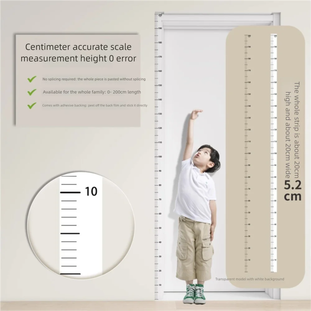 2M Height Height Measurement Sticker Waterproof Removable Height Measuring Tape Transparent Self-adhesive Growth Chart Sticker