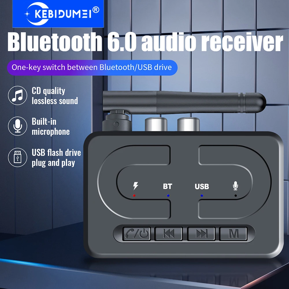 Bluetooth 6.0 Receiver Wireless Audio Adapter 3.5mm Jack 2RCA USB HiFi Stereo Bluetooth Audio Receiver For Car Speaker Amplifier
