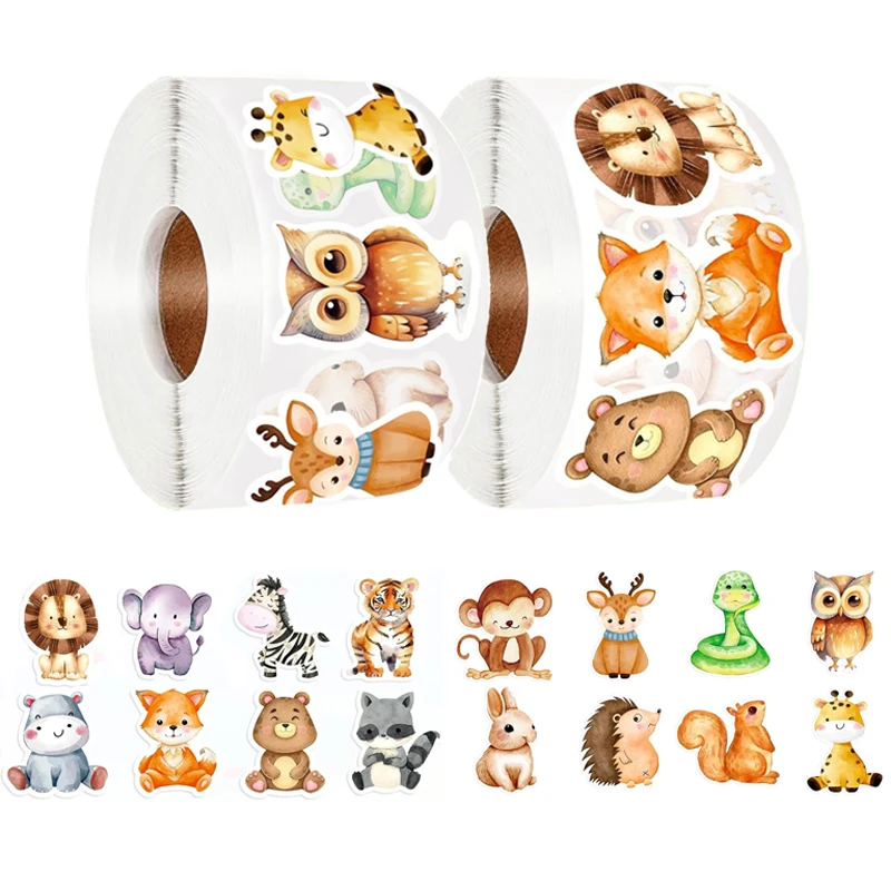 500/1000 Pcs Cartoon Animal Stickers for Kids Nature Stickers Cute Roll Sticker for Teacher Reward School Supplies Incentives