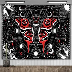 Mothman Tapestry Skull Gothic Room Decor Aesthetic Black Red Mandala Sun And Moon Tapestrys For Living Room Wall Art Posters