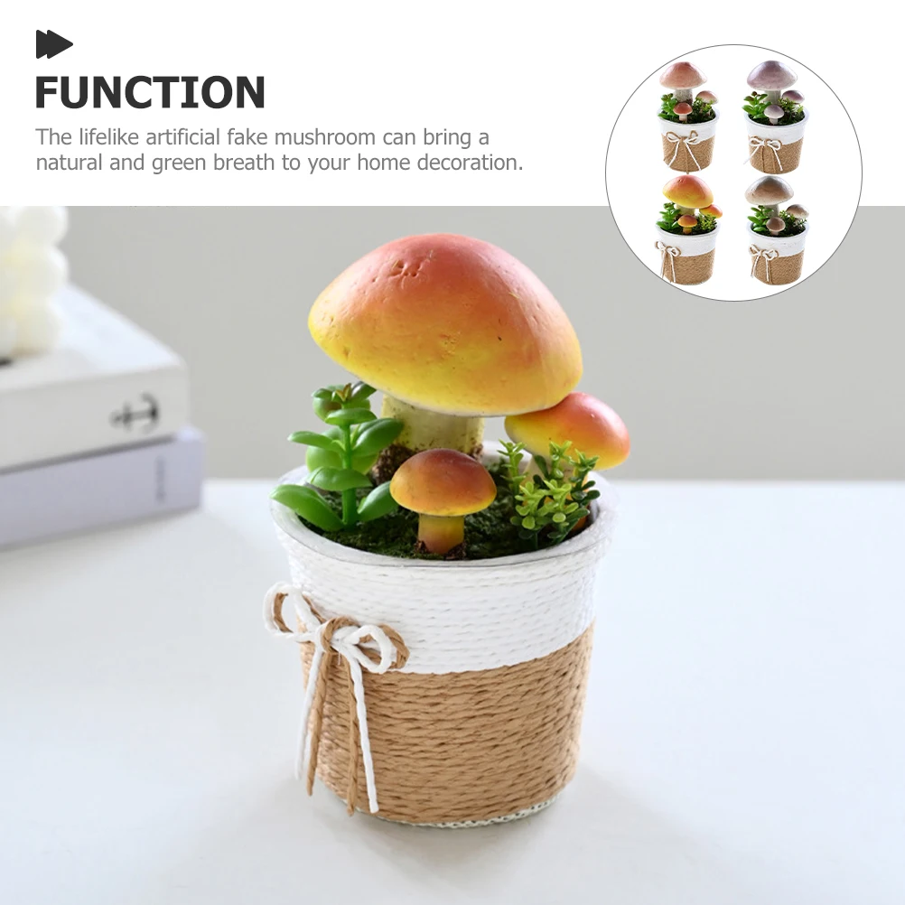 

4pcs Artificial Mushroom in Pot Mini Plants Decor for Home Desk Hotel Lifelike Fake Bonsai Adornments Easy Maintenance