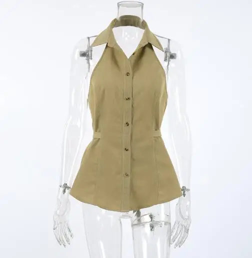 

Women's Summer Commuting Hot Girl Sleeveless Lapel Hanging Neck Suspender New Minimalist Slim Fit Backless Top for Outerwear