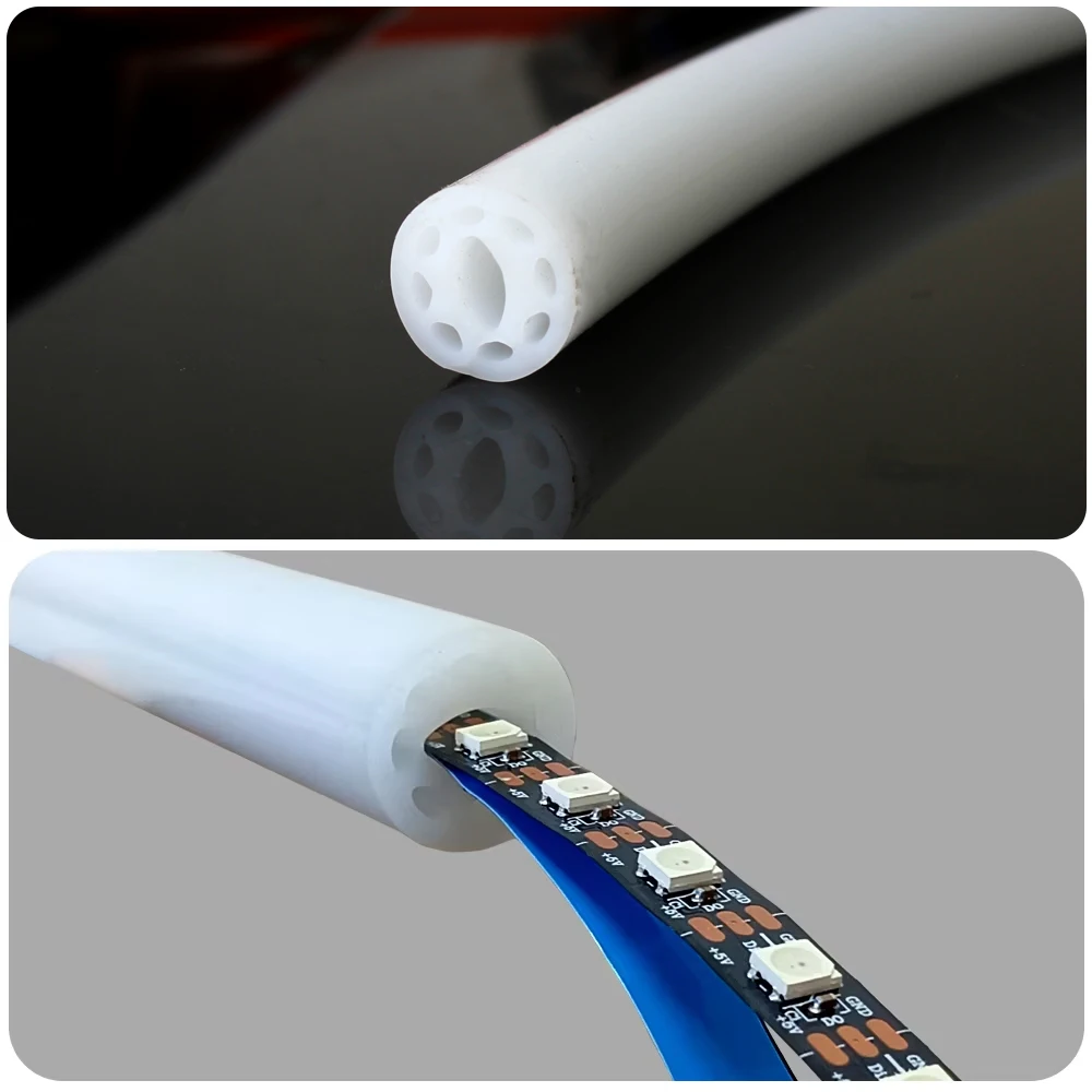 0.5m-5m 360° Round Neon LED Diffuser Silica Gel Covering Tube Flexible For 10mm PCB WS2812B WS2811 SK6812 LED Strip Light IP67