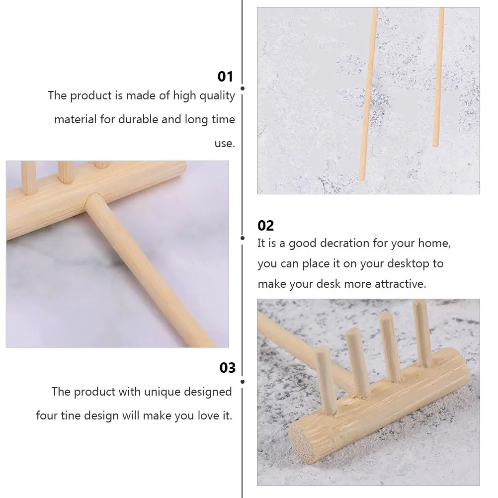 

3Pcs Bamboo Zen Rake Mini Zen Garden Tools Four Tine Desktop Decoration Sand Garden Accessories Four Tine Desktop Rake
