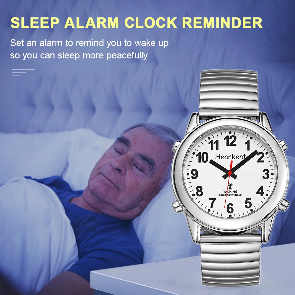 Zegarek Hearkent mówiący dla osób niedowidzących automatycznie odbiera sygnały zegarek ślepy duże liczby zegarki kwarcowe seniorzy