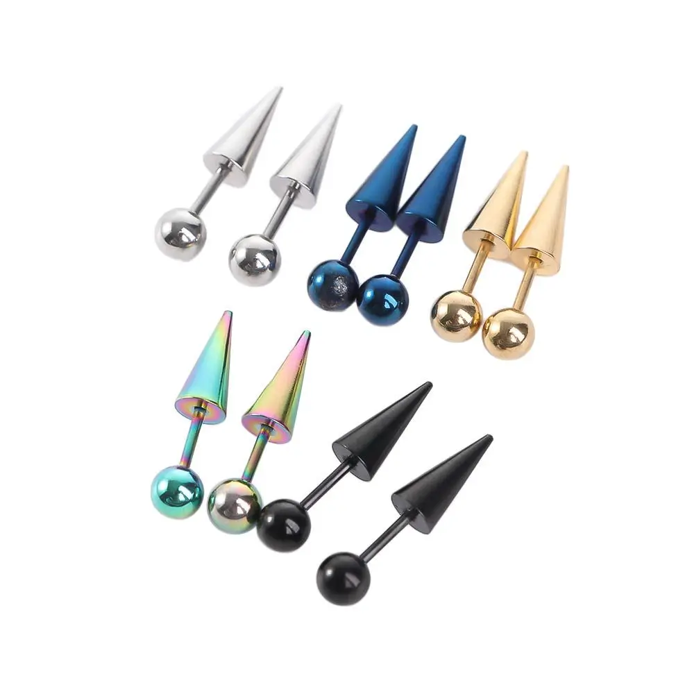 Gothic Men Spike Cone Tip Women Fashion Jewelry Piercing Earrings Ear Stud Titanium Steel