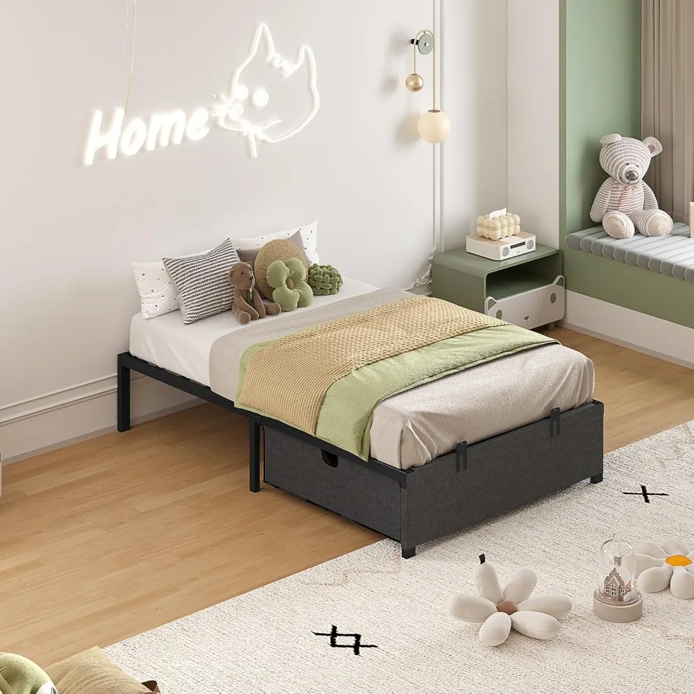 هيكل سرير مع أدراج تخزين كبيرة، سرير بمنصة مع أدراج، دعامة شرائح معدنية ثقيلة، لا حاجة إلى صندوق زنبركي، خالية من الضوضاء #3