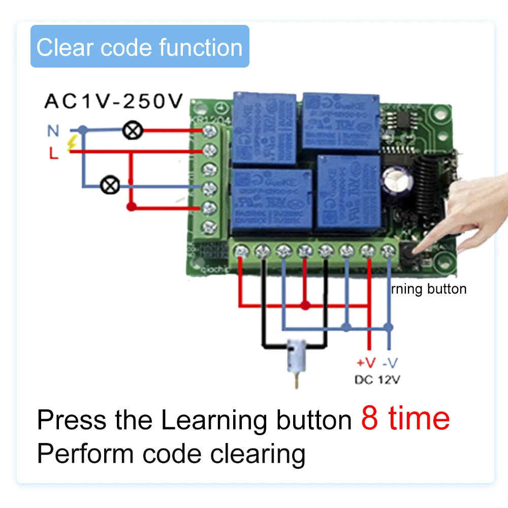 QIACHIP 433Mhz DC 12V Uniwersalny bezprzewodowy przełącznik zdalnego sterowania 4-kanałowy moduł odbiornika przekaźnika RF do inteligentnych bram