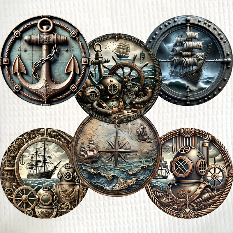 6PCS Vintage Boat Navigation 2D Wooden Coaster Cup Tea Coffee Cup Holder Kitchen Tabletop Protection Essential Home Decor Item