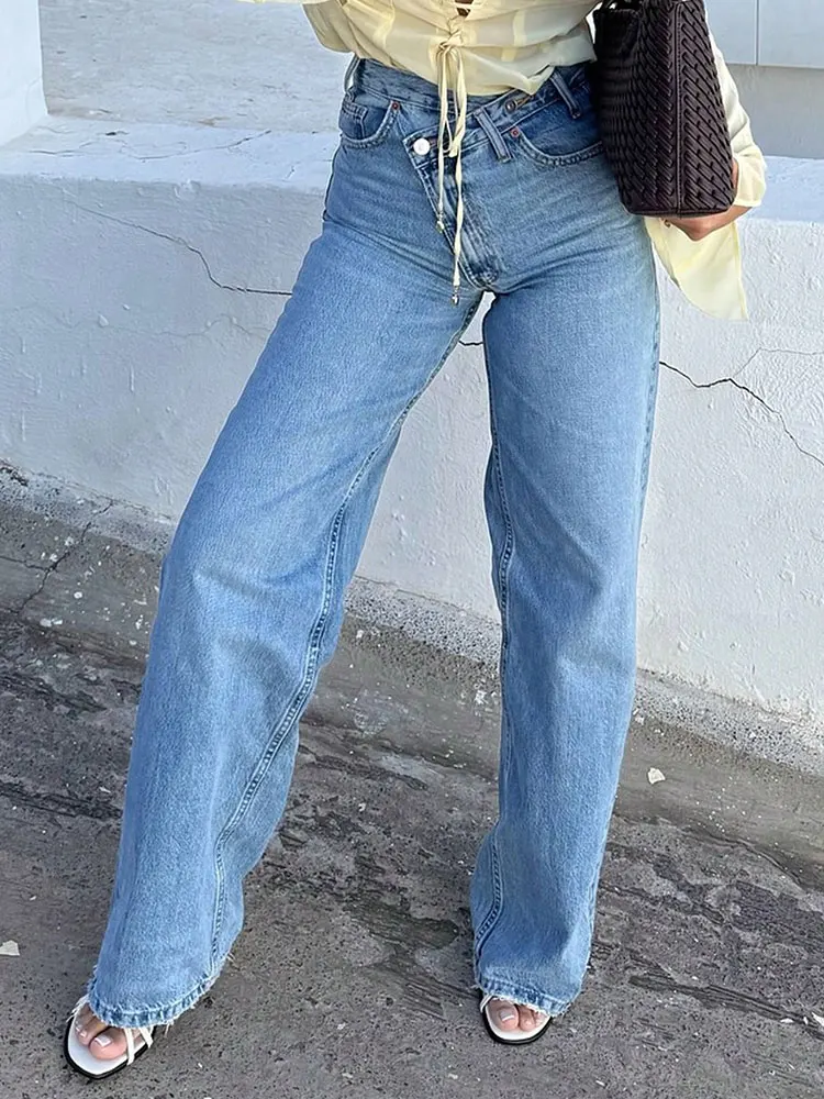 HH-pantalones vaqueros rectos para mujer, moda Primavera Otoño, cintura alta, cremallera, pantalones vaqueros Y2K High Street para mujer