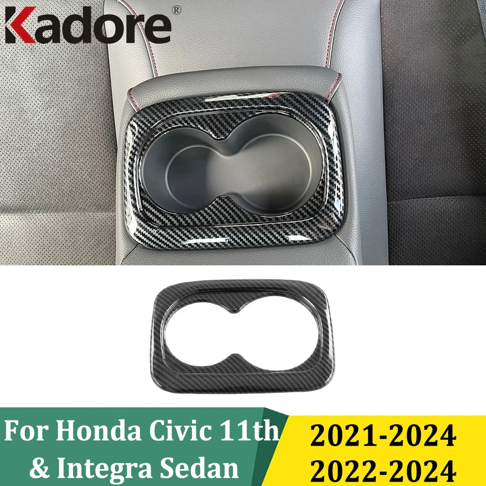 For Honda Civic 11th 2021-2024 & Integra Sedan 2022-2024 Rear Seat Water Cup Holder Cover Trim Car Sticker Accessories