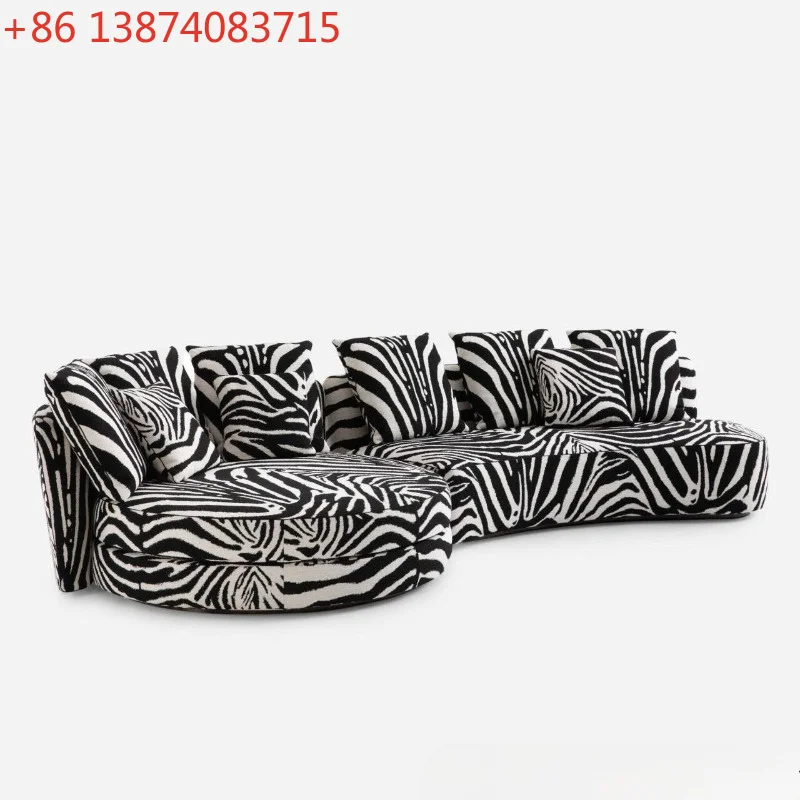 American curved semi-circular solid wood combination zebra pattern sofa