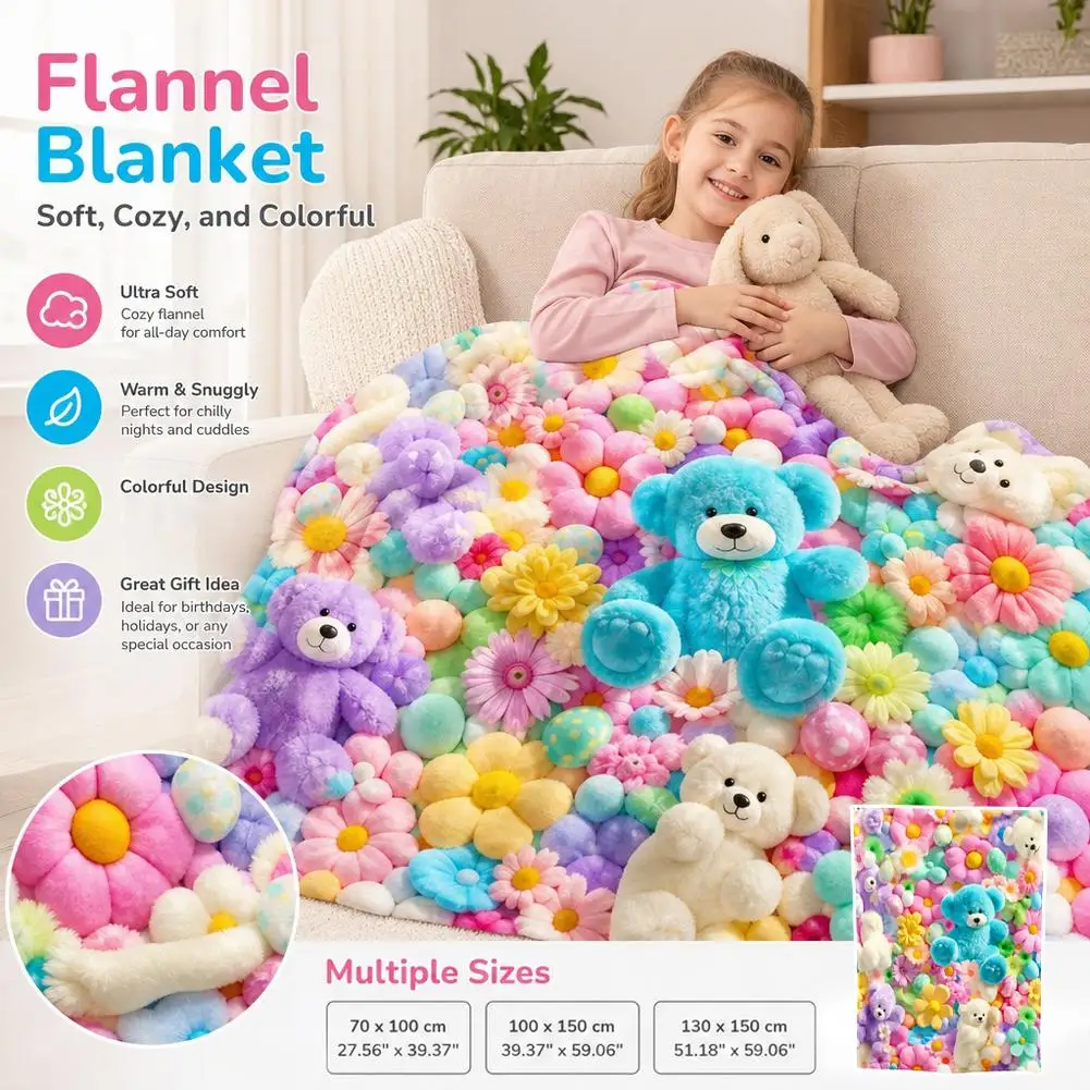 3D Fluffy Teddy Bear Flower Blanket Cute Colorful Daisy Plush Throw Blanket Soft Fuzzy Sherpa Blanket for Sofa Bed Girls Kids