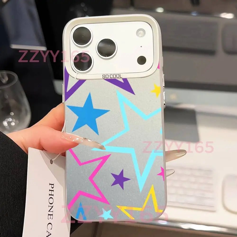Stars Aesthetic Colorful für iPhone 17,16,15,14,13,12,X,8,Pro,Max,Plus,SE4,Air,Mini Weiß Staubdicht Matt IMD Hülle