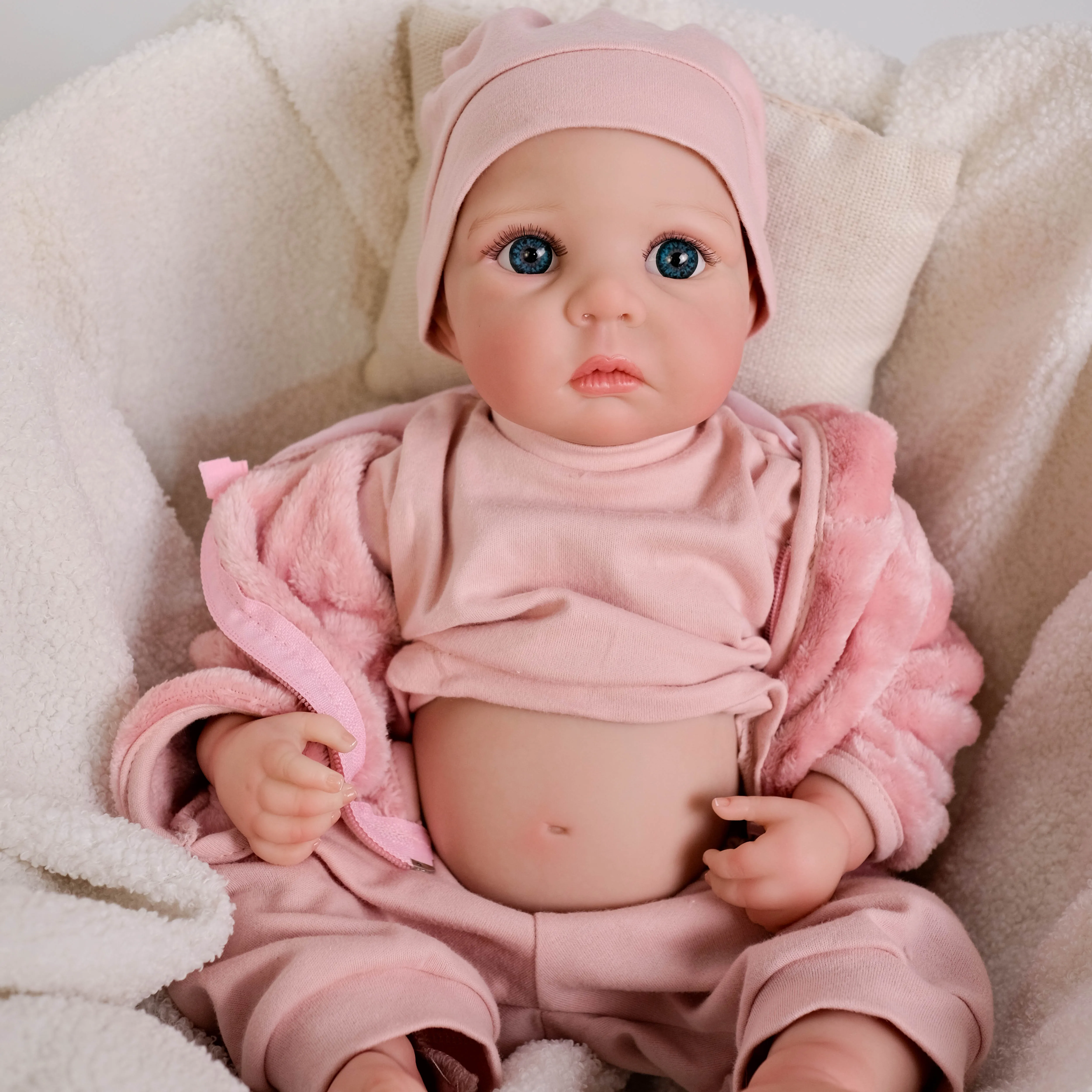 NPK 19inch Reborn Baby Daphnne Doll Full Vinyl Body with Hand Draw Hair 3D Skin Multiple Layers Painting with Visible Veins