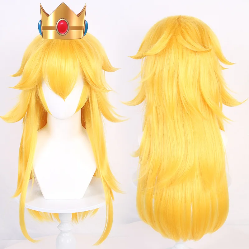 Peruca cosplay Super Mario Princess Peach com couro cabeludo realista