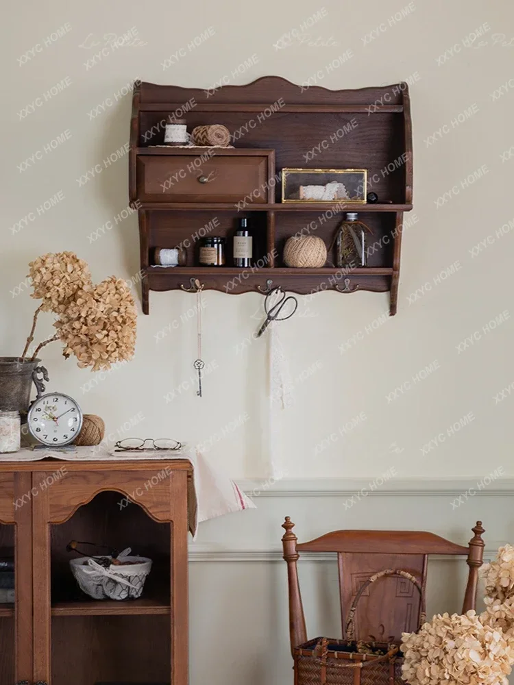 Armadietto portaoggetti da parete in legno massello personalizzabile Vetrina portaoggetti medio-antica retrò