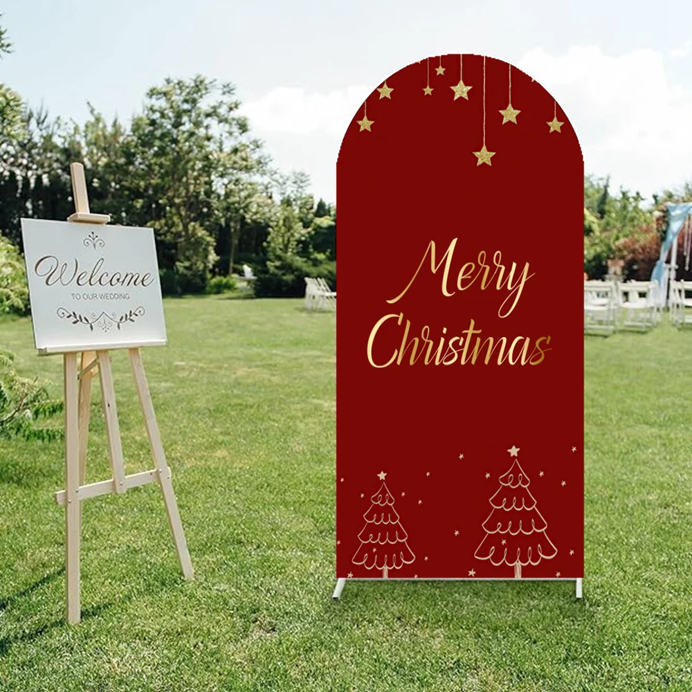 Mochicka Winter Double Sided Arched Photo Background Christmas Christmas Tree Kids Holiday Party Photo Background Studio Props