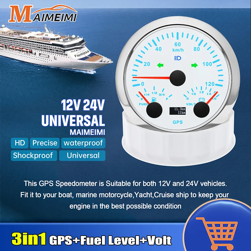 

3 in 1 85mm GPS Speedometer 120KMH 120MPH Voltmeter 8-16V Fuel Level Meter 7 Color Backlight Gauge For 12V 24V Car Marine Boat