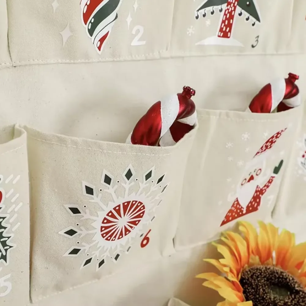 عيد الميلاد تقويم القدوم قابلة لإعادة الاستخدام 24 يوما جيوب العد التنازلي تقويم القدوم حقيبة تخزين قابلة للحمل عيد الميلاد عطلة ديكور جدران المنزل #5