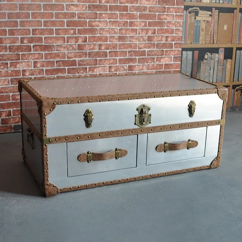 Industrial style furniture aluminum leather rivets double pumping coffee table
